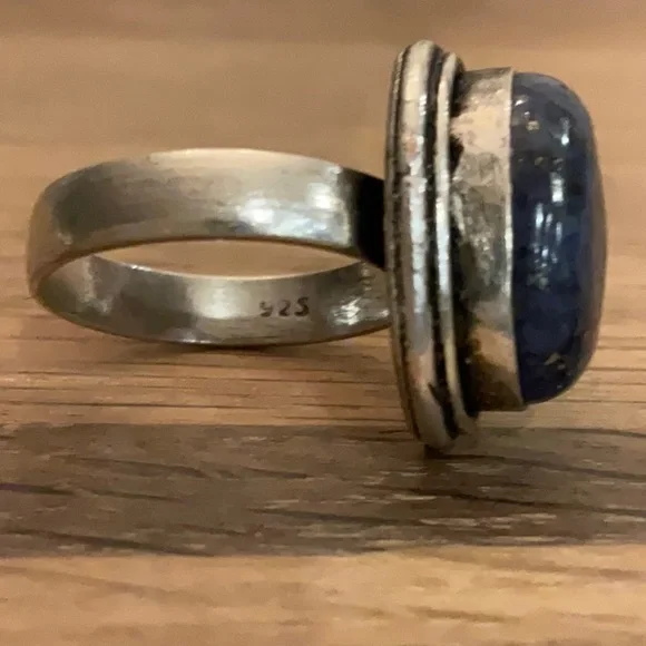 925 Silver Lapis Lazuli Statement Ring - Blue Oval Stone Size 8 - Picture 5 of 5